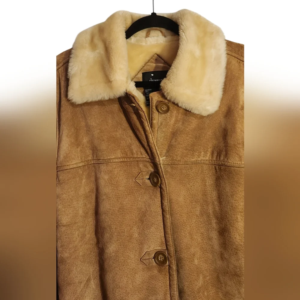 Dennis Basso Faux Fur Lined Leather Coat, Genuine Leather, Tan Leather, Small - Picture 3 of 8